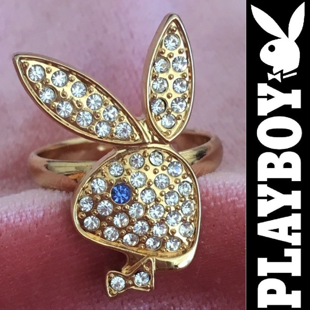 Playboy Ring Swarovski Crystal Bunny Logo Gold Plated NEW NWT NIB Authentic y2k